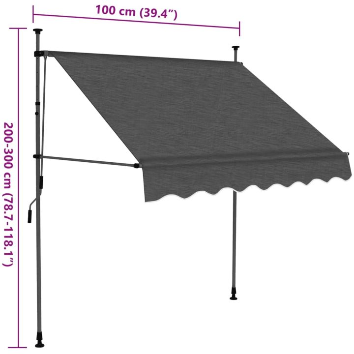 Markis manuellt infällbar med LED 100 cm antracit vidaXL – bild 8
