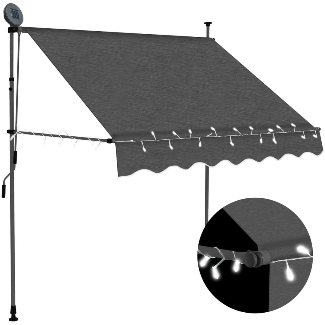 Markis manuellt infällbar med LED 100 cm antracit vidaXL