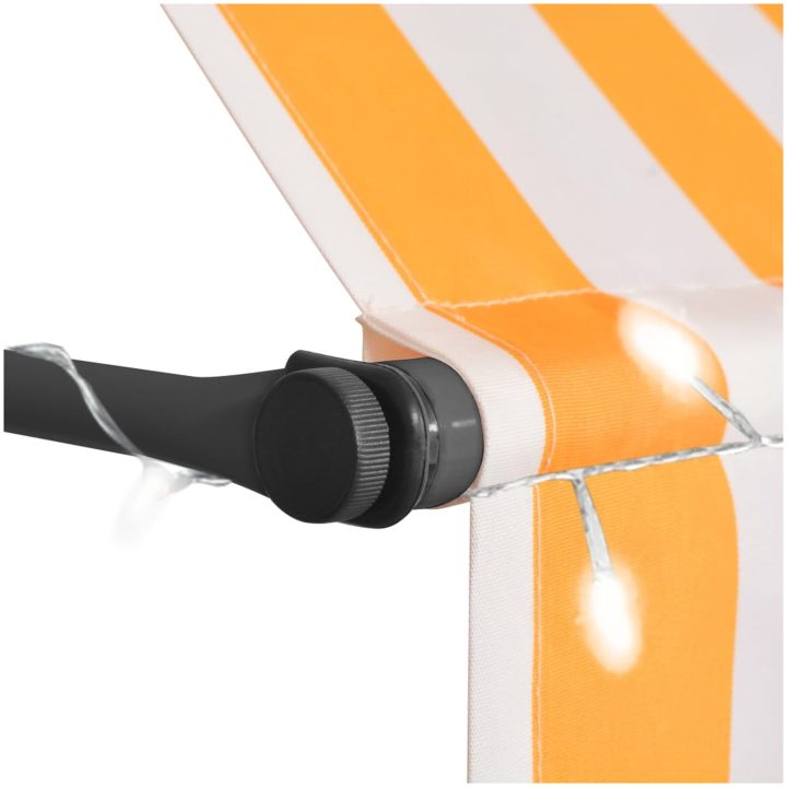 Markis manuellt infällbar med LED 100 cm vit och orange vidaXL – bild 4