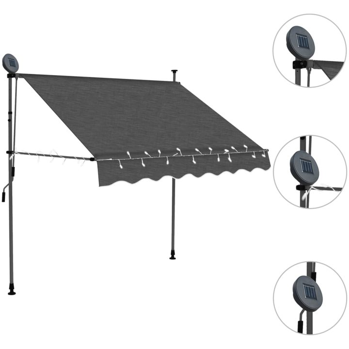 Markis manuellt infällbar med LED 150 cm antracit vidaXL – bild 3