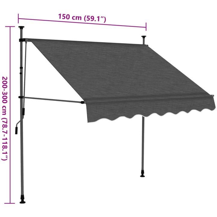 Markis manuellt infällbar med LED 150 cm antracit vidaXL – bild 8