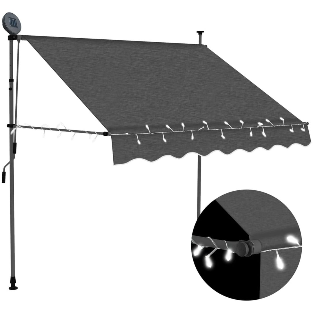 Markis manuellt infällbar med LED 150 cm antracit vidaXL