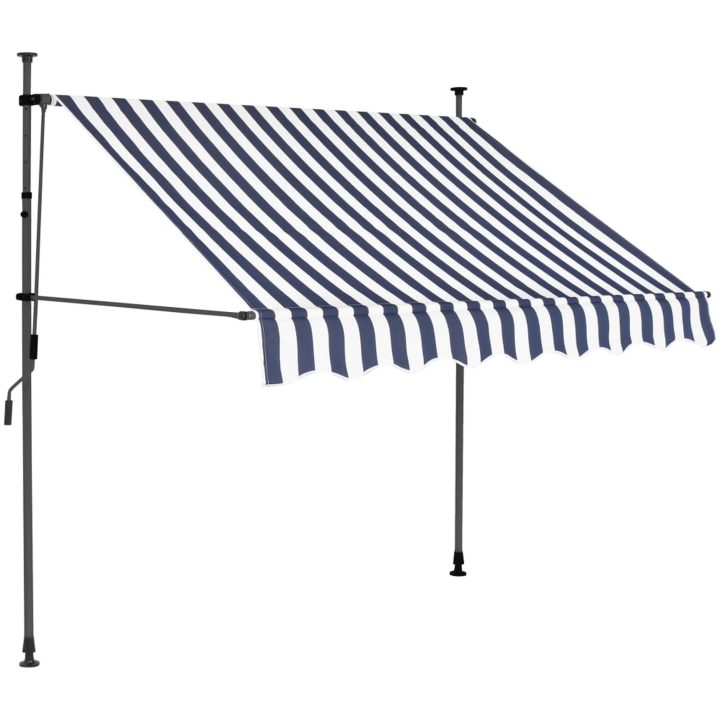 Markis manuellt infällbar med LED 150 cm blå och vit vidaXL – bild 2