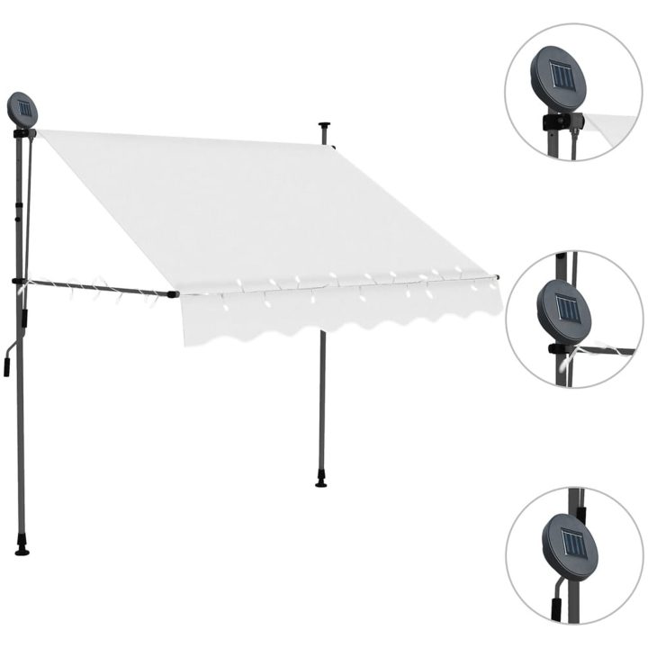 Markis manuellt infällbar med LED 150 cm gräddvit vidaXL – bild 3