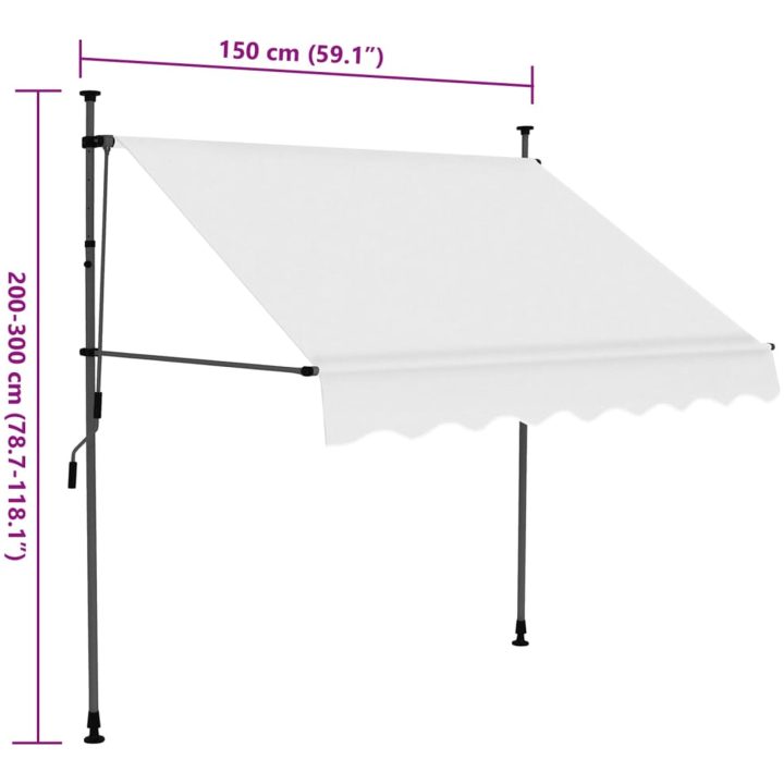 Markis manuellt infällbar med LED 150 cm gräddvit vidaXL – bild 8