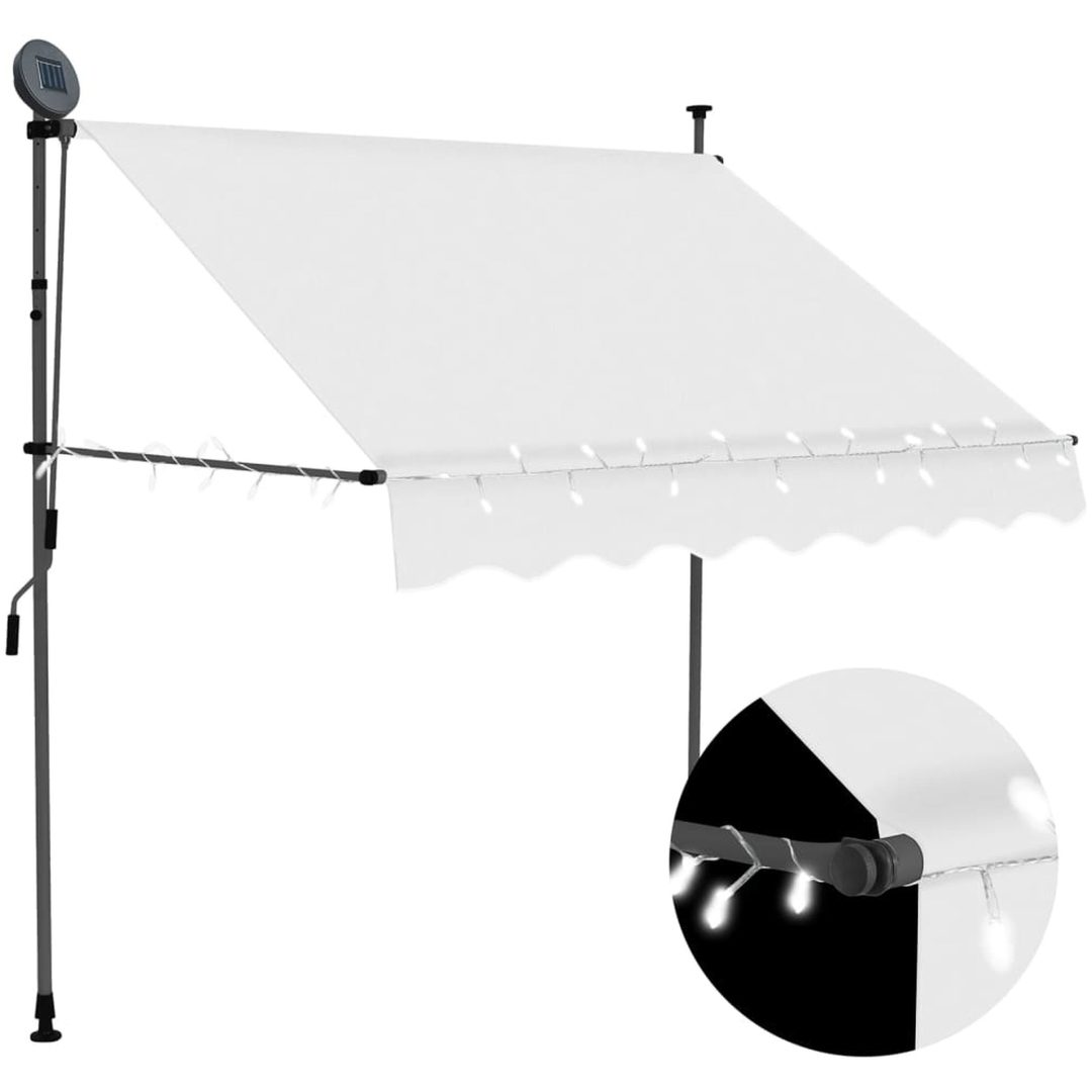 Markis manuellt infällbar med LED 150 cm gräddvit vidaXL