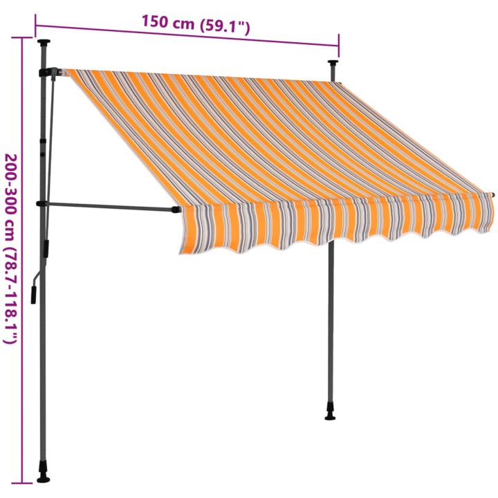 Markis manuellt infällbar med LED 150 cm gul och blå vidaXL – bild 8