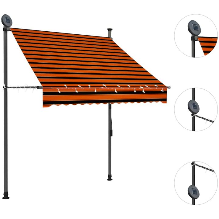 Markis manuellt infällbar med LED 150 cm orange och brun vidaXL – bild 3