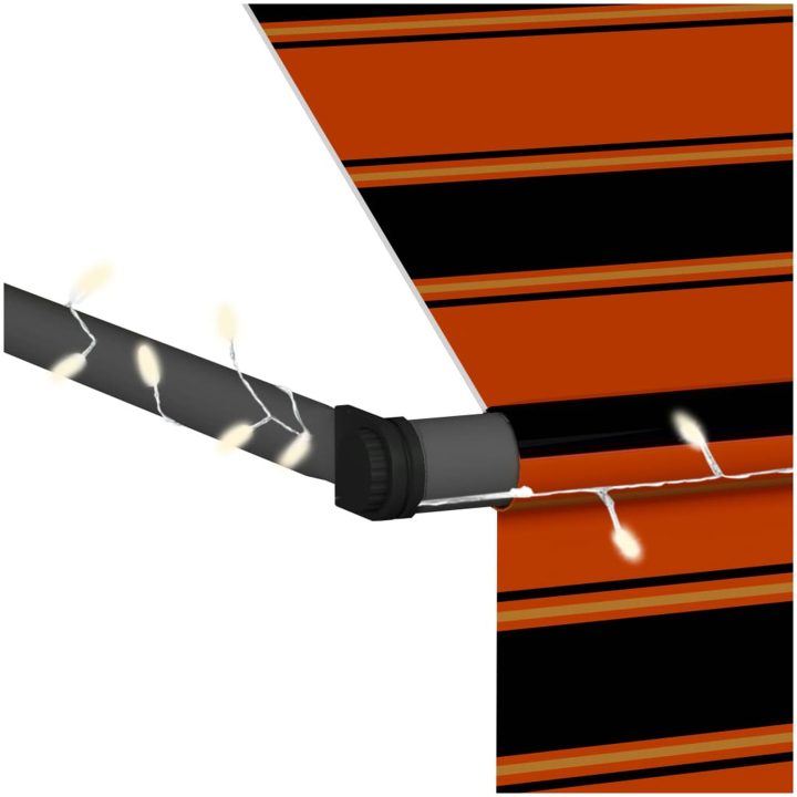 Markis manuellt infällbar med LED 150 cm orange och brun vidaXL – bild 6