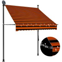 Markis manuellt infällbar med LED 150 cm orange och brun vidaXL