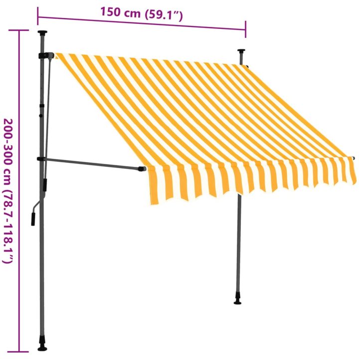 Markis manuellt infällbar med LED 150 cm vit och orange vidaXL – bild 8