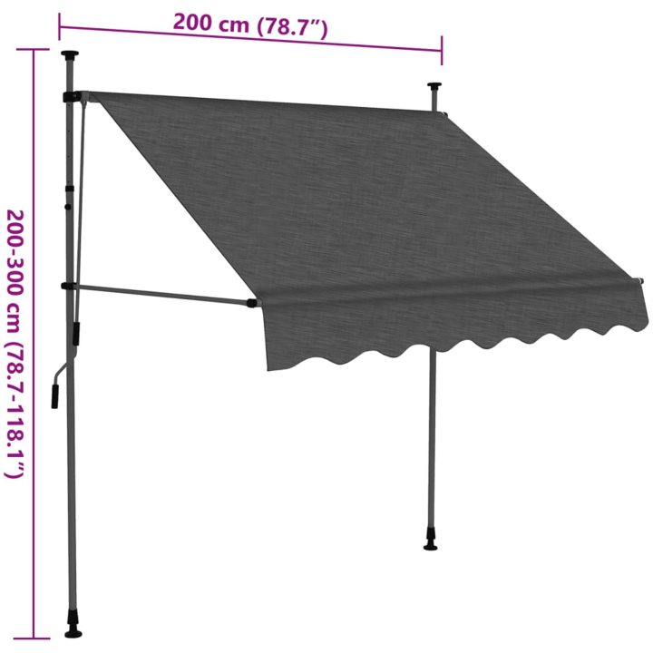 Markis manuellt infällbar med LED 200 cm antracit vidaXL – bild 8