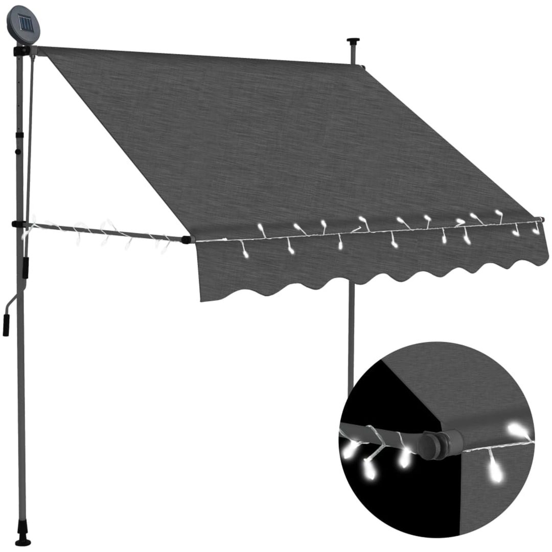 Markis manuellt infällbar med LED 200 cm antracit vidaXL