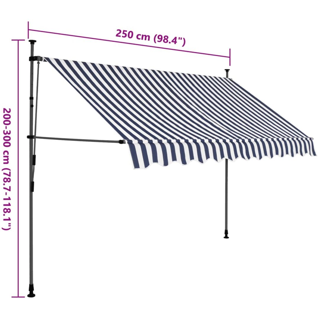 Markis manuellt infällbar med LED 250 cm blå och vit vidaXL – bild 8