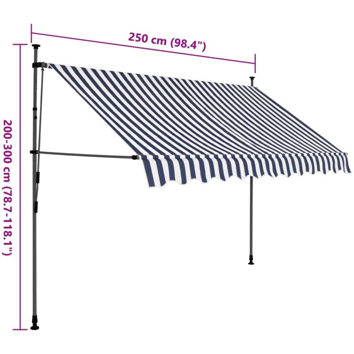 Markis manuellt infällbar med LED 250 cm blå och vit vidaXL – bild 8