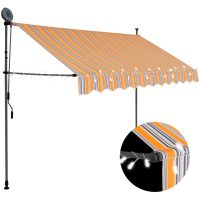 Markis manuellt infällbar med LED 250 cm gul och blå vidaXL