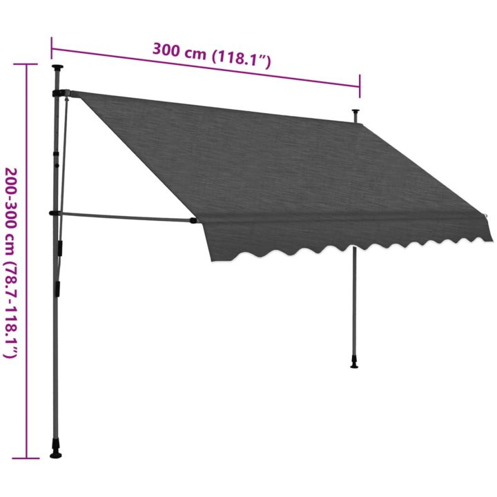 Markis manuellt infällbar med LED 300 cm antracit vidaXL – bild 8
