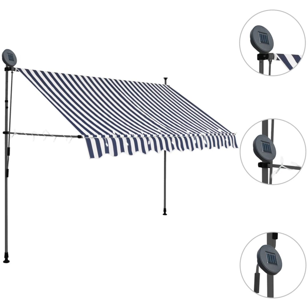 Markis manuellt infällbar med LED 300 cm blå och vit vidaXL – bild 3