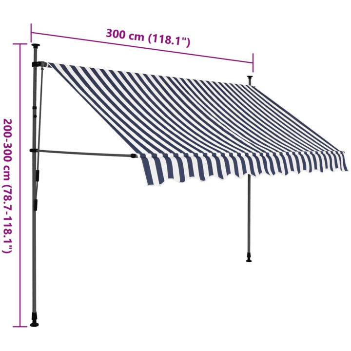Markis manuellt infällbar med LED 300 cm blå och vit vidaXL – bild 8