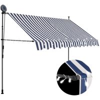 Markis manuellt infällbar med LED 300 cm blå och vit vidaXL