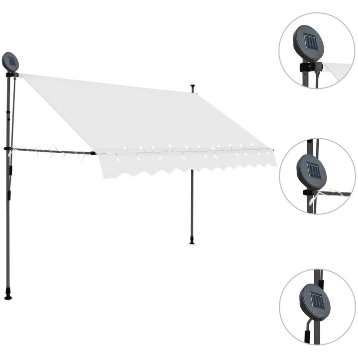 Markis manuellt infällbar med LED 300 cm gräddvit vidaXL – bild 3