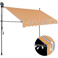 Markis manuellt infällbar med LED 300 cm gul och blå vidaXL