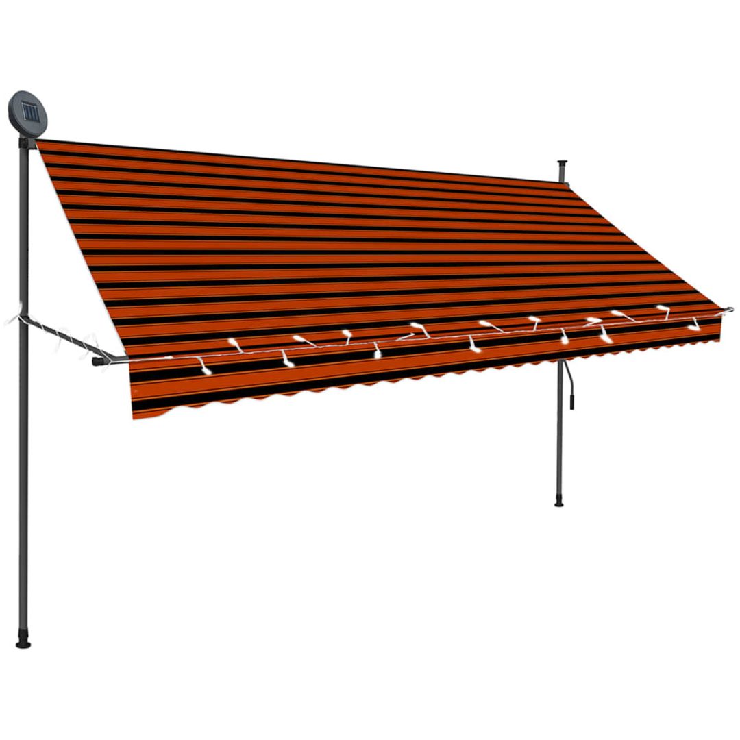 Markis manuellt infällbar med LED 300 cm orange och brun vidaXL – bild 3