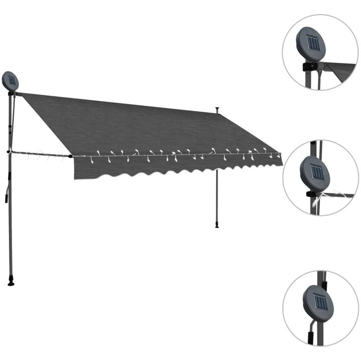 Markis manuellt infällbar med LED 350 cm antracit vidaXL – bild 3