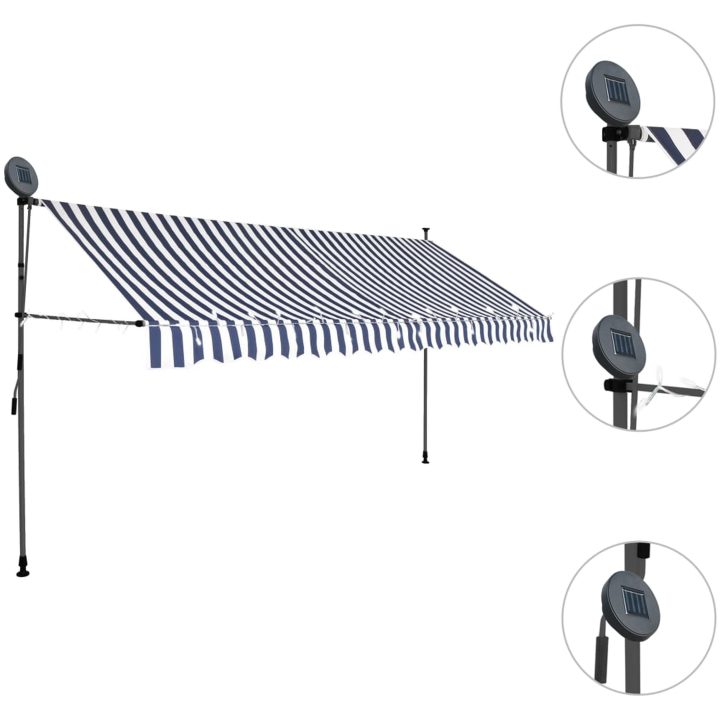 Markis manuellt infällbar med LED 350 cm blå och vit vidaXL – bild 3