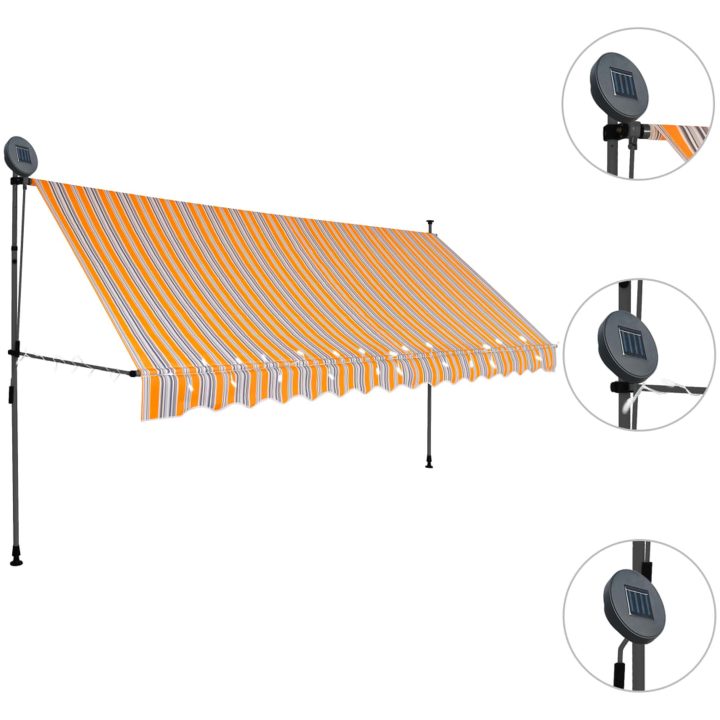 Markis manuellt infällbar med LED 350 cm gul och blå vidaXL – bild 3