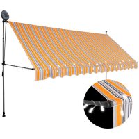 Markis manuellt infällbar med LED 350 cm gul och blå vidaXL