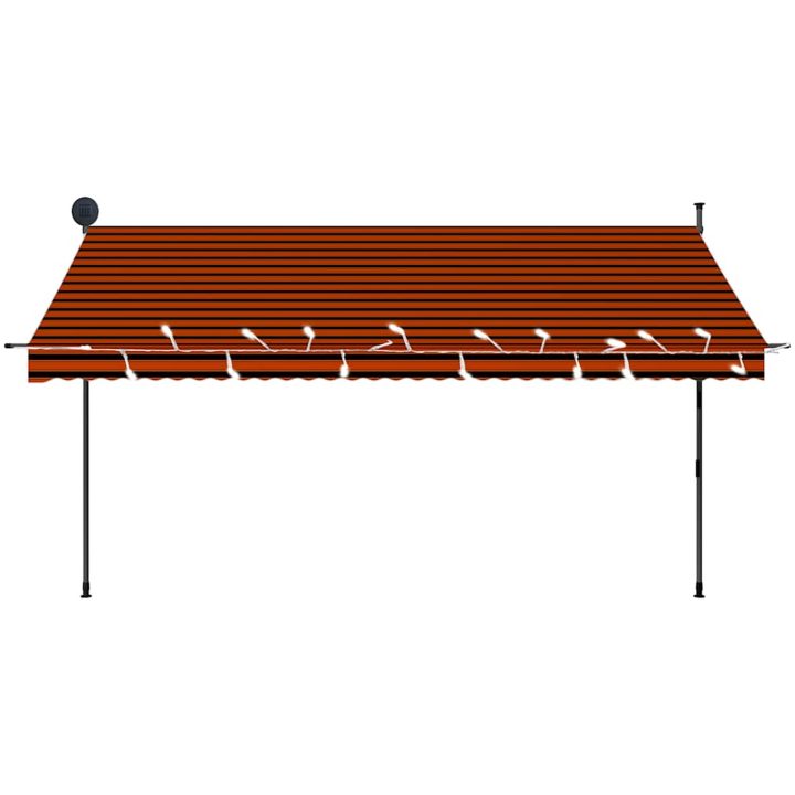 Markis manuellt infällbar med LED 350 cm orange och brun vidaXL – bild 4