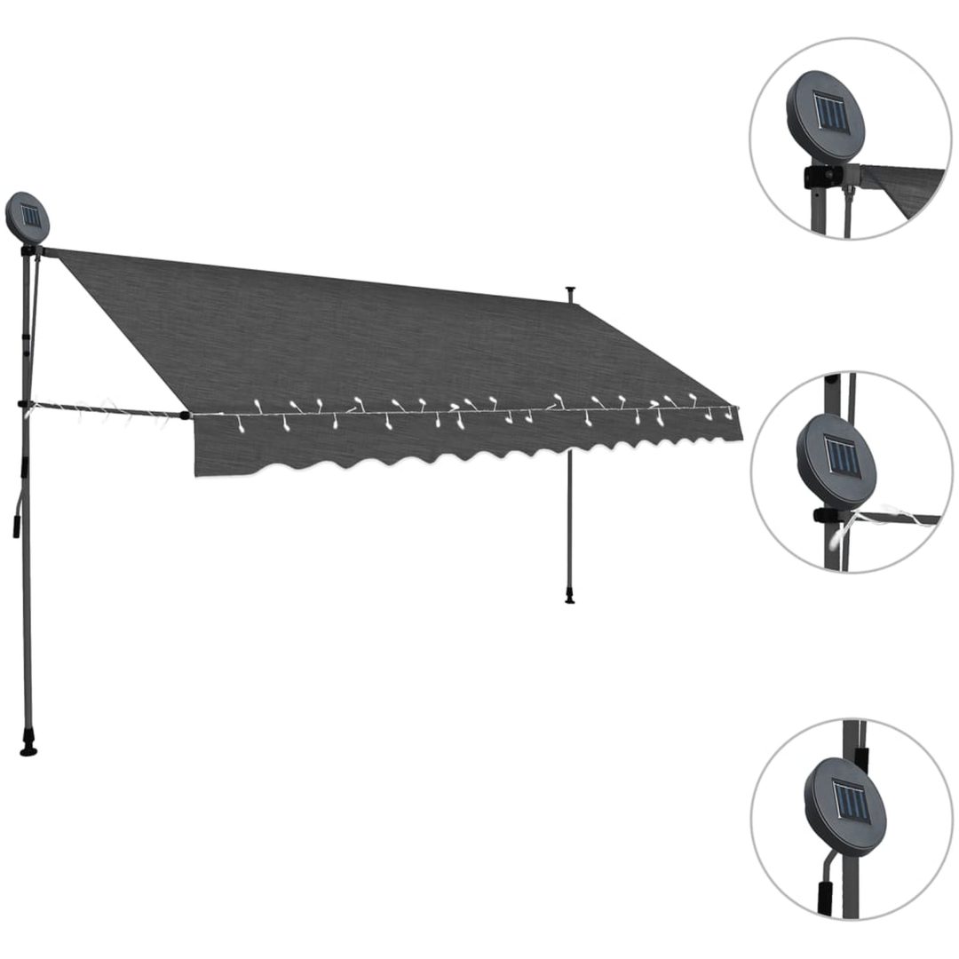 Markis manuellt infällbar med LED 400 cm antracit vidaXL – bild 3
