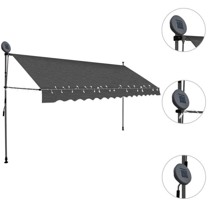 Markis manuellt infällbar med LED 400 cm antracit vidaXL – bild 3