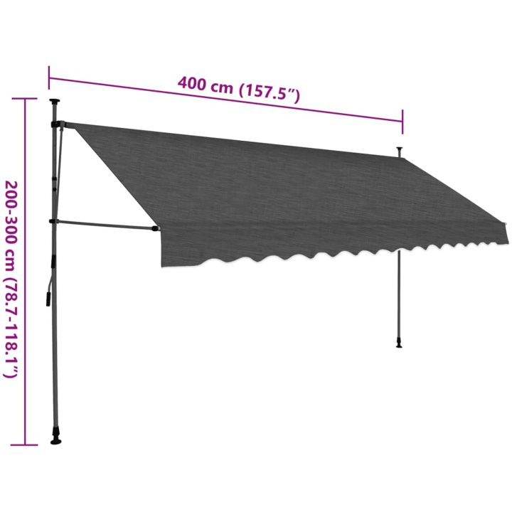 Markis manuellt infällbar med LED 400 cm antracit vidaXL – bild 8