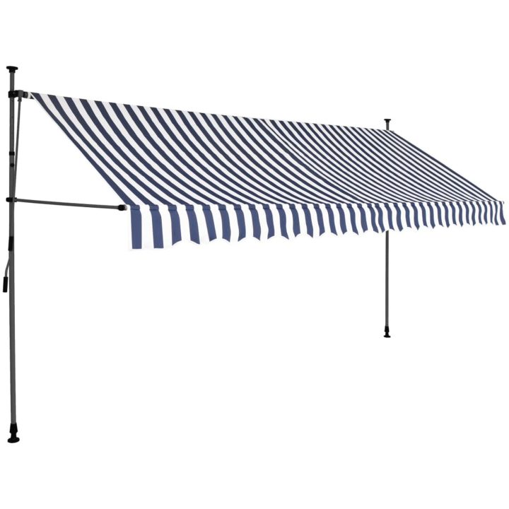 Markis manuellt infällbar med LED 400 cm blå och vit vidaXL – bild 2