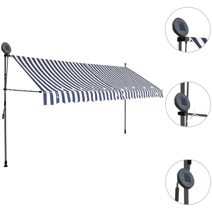 Markis manuellt infällbar med LED 400 cm blå och vit vidaXL – bild 3