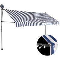 Markis manuellt infällbar med LED 400 cm blå och vit vidaXL