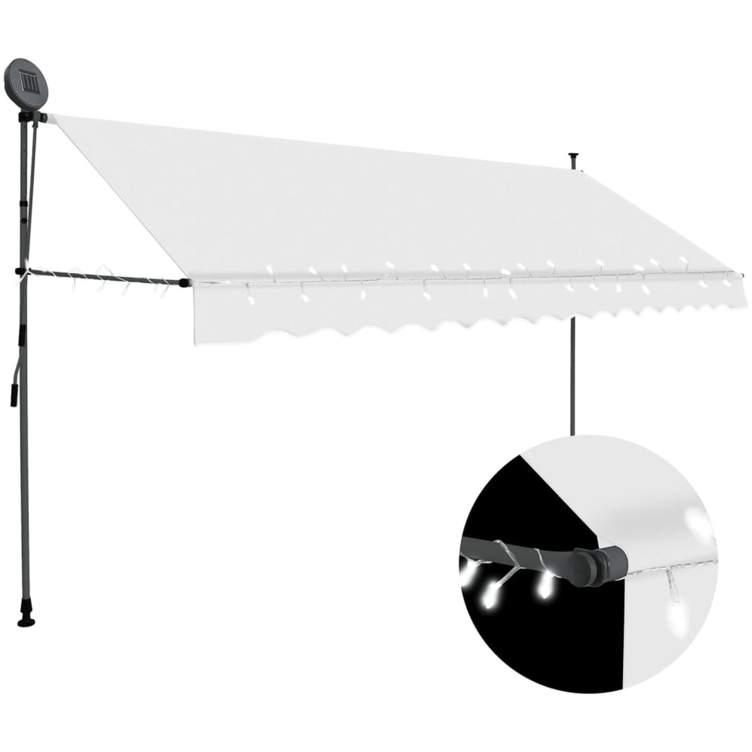 Markis manuellt infällbar med LED 400 cm gräddvit vidaXL