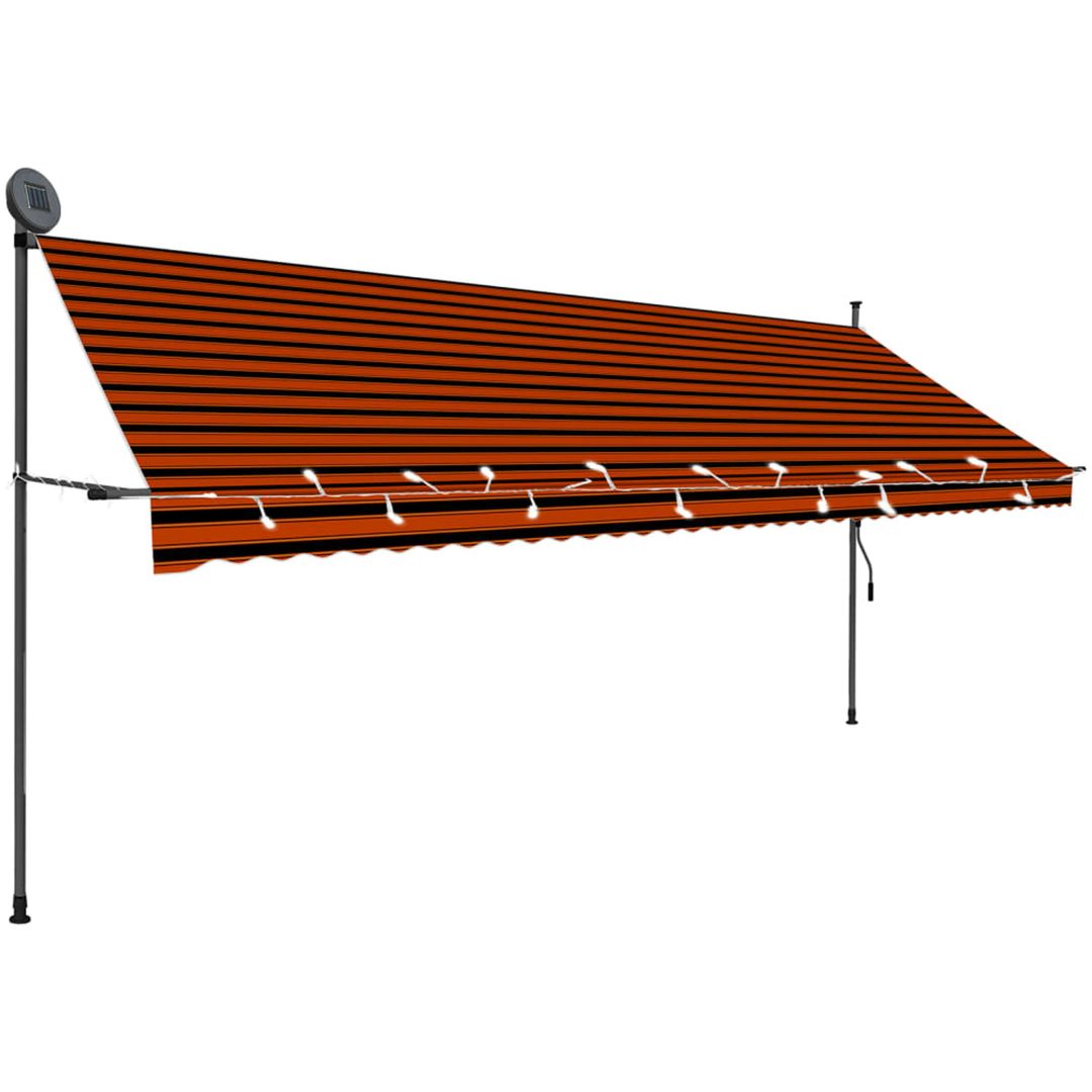 Markis manuellt infällbar med LED 400 cm orange och brun vidaXL – bild 2