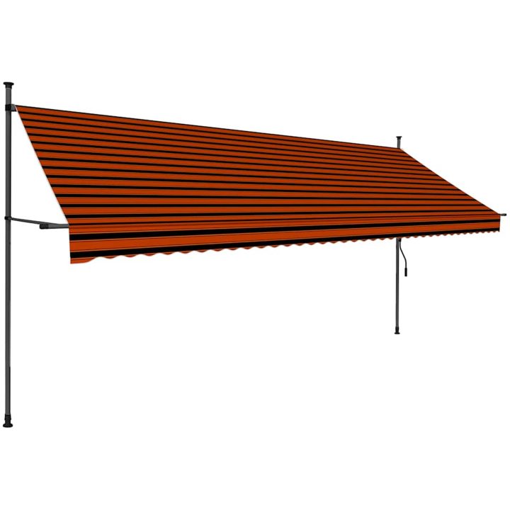 Markis manuellt infällbar med LED 400 cm orange och brun vidaXL – bild 3