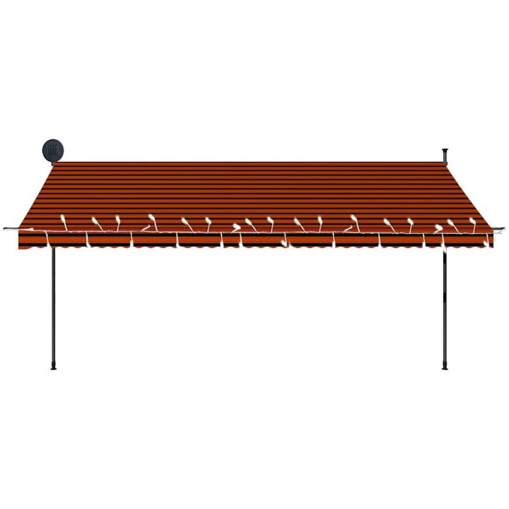 Markis manuellt infällbar med LED 400 cm orange och brun vidaXL – bild 5