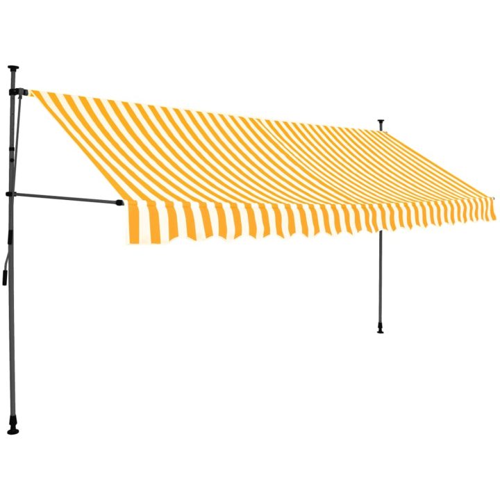 Markis manuellt infällbar med LED 400 cm vit och orange vidaXL – bild 2