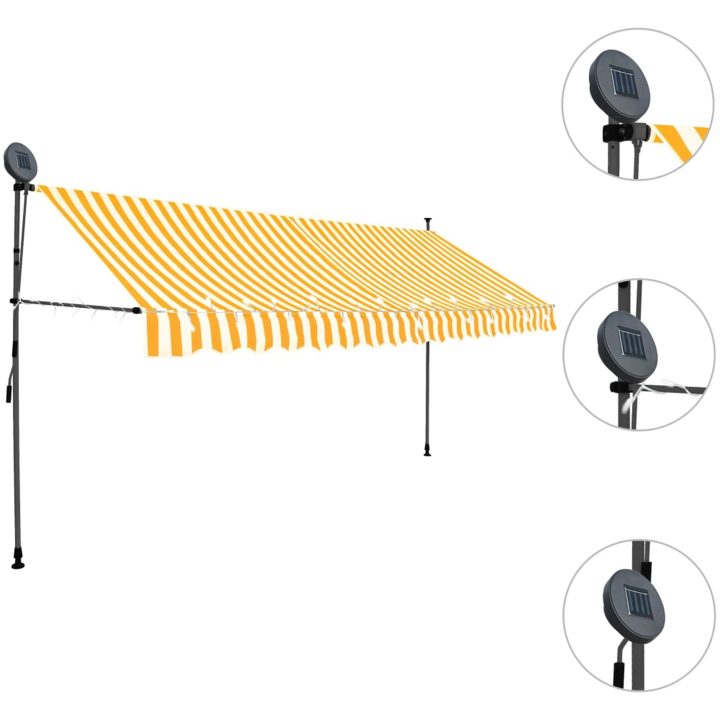 Markis manuellt infällbar med LED 400 cm vit och orange vidaXL – bild 3