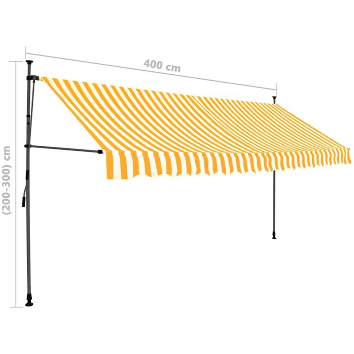Markis manuellt infällbar med LED 400 cm vit och orange vidaXL – bild 8