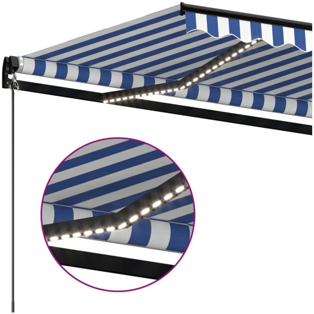 Markis manuellt infällbar med LED blå och vit vidaXL 350 x 250 cm – bild 5