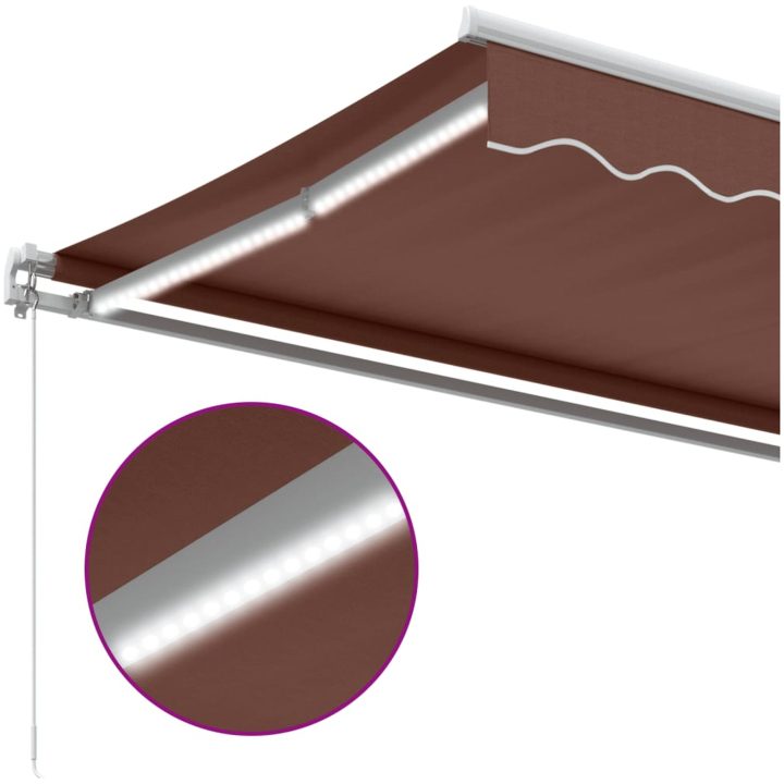 Markis manuellt infällbar med LED brun vidaXL 400 x 300 cm – bild 9
