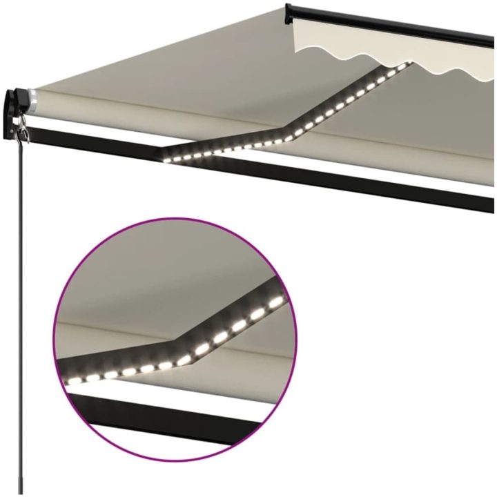 Markis manuellt infällbar med LED gräddvit vidaXL 350 x 250 cm – bild 4