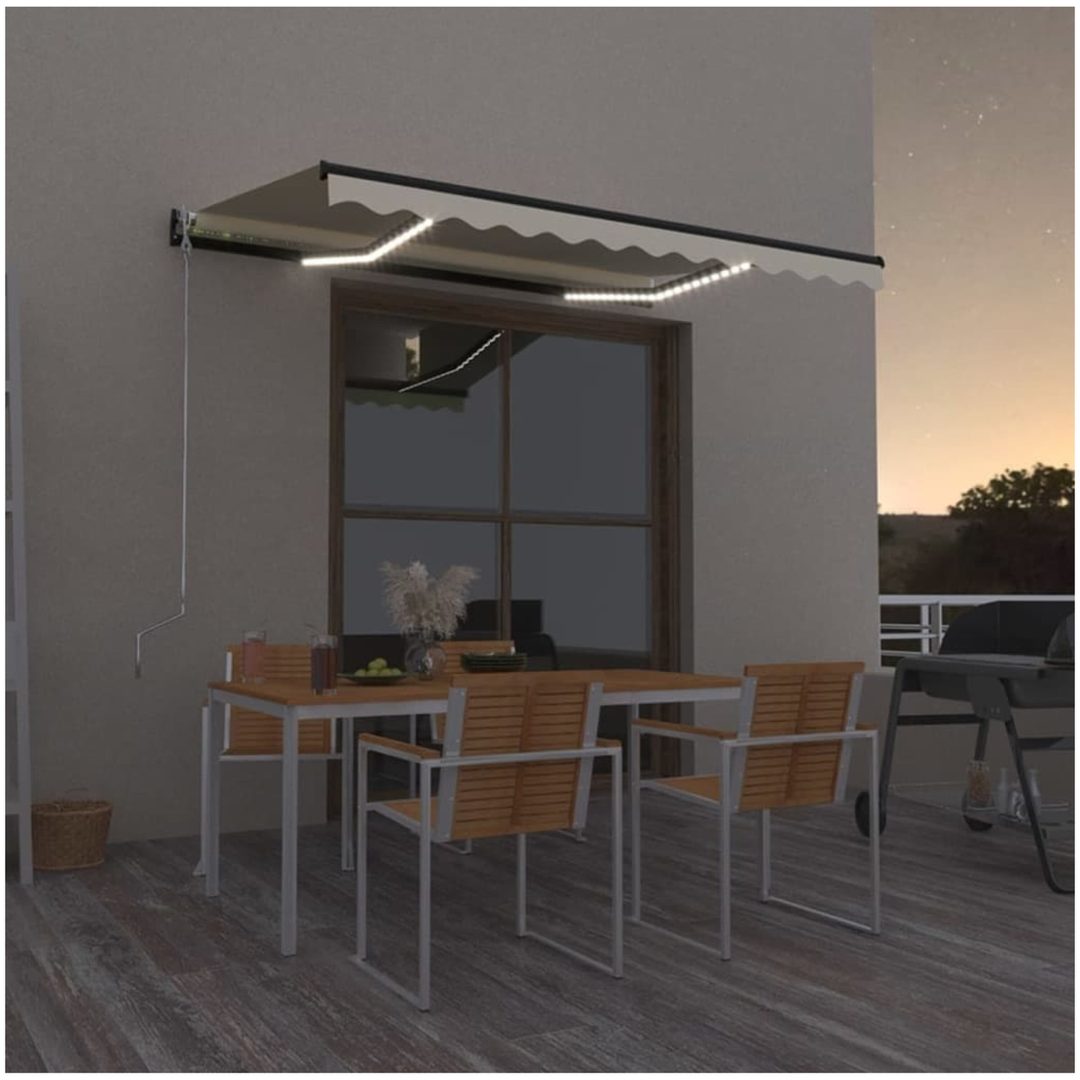 Markis manuellt infällbar med LED gräddvit vidaXL 350 x 250 cm