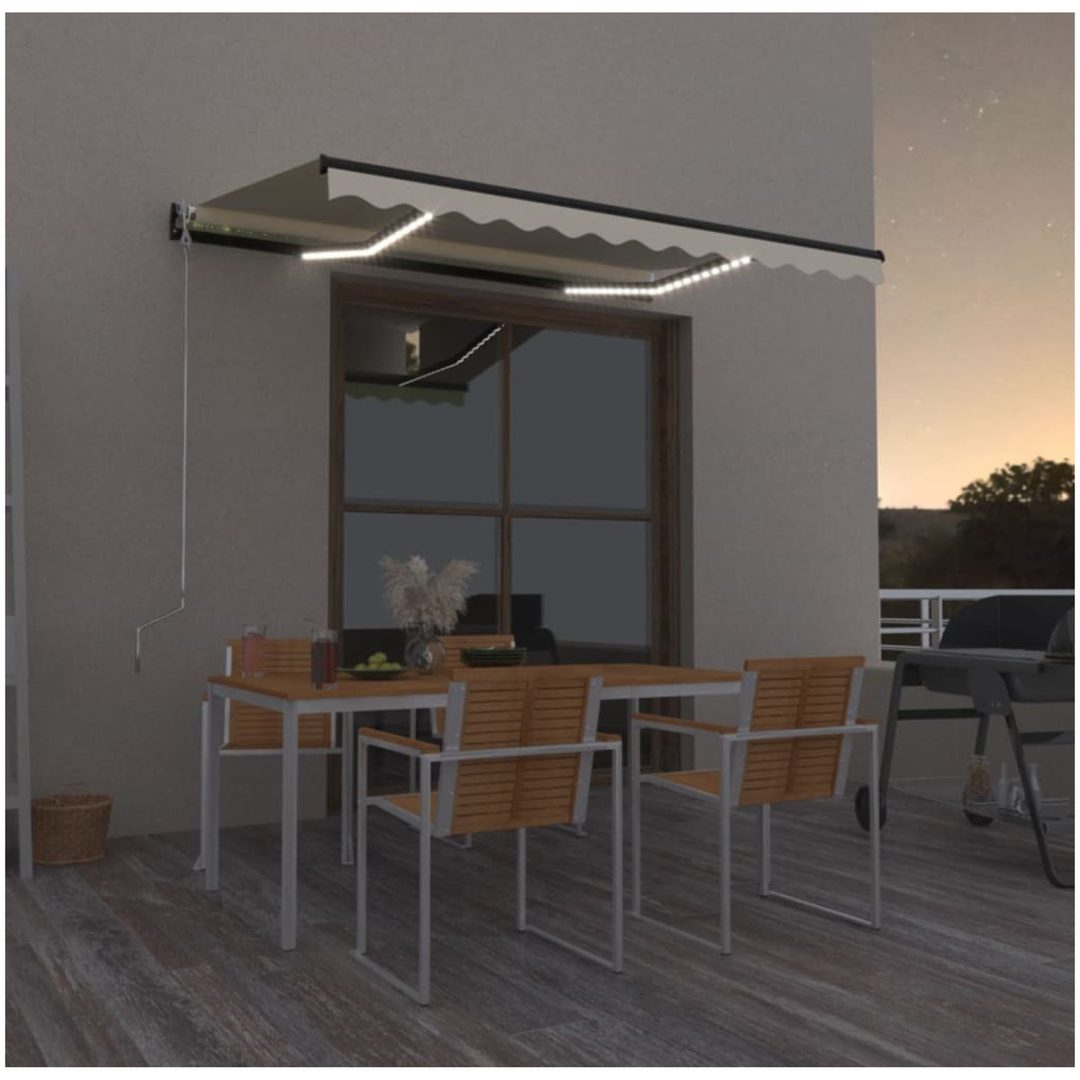 Markis manuellt infällbar med LED gul och vit vidaXL 350 x 250 cm